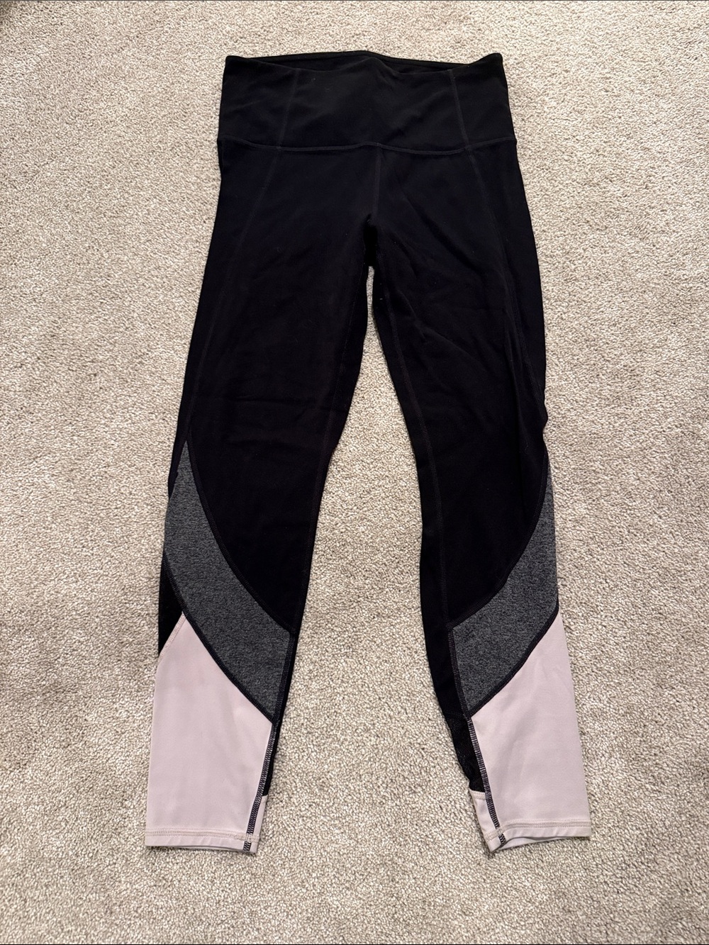 Athleta Black High-Waist Colorblock Leggings with Gray and Light Pink Panels